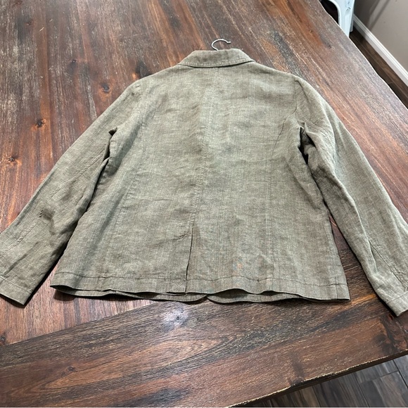 Eileen Fisher Dark Green 100% Linen 2 button pocket blazer no lining M RN 78121 - Picture 10 of 13